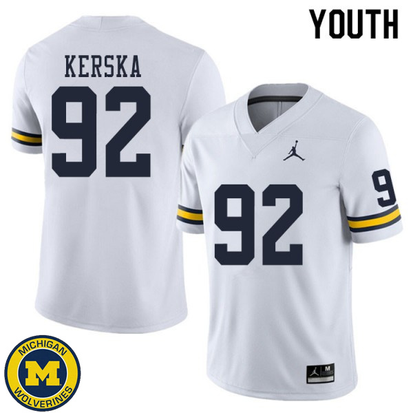 Youth University of Michigan #92 Karl Kerska White Embroidery Jersey